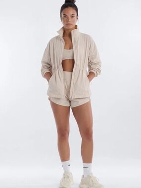 Cream Ruched Funnel Neck Jacket